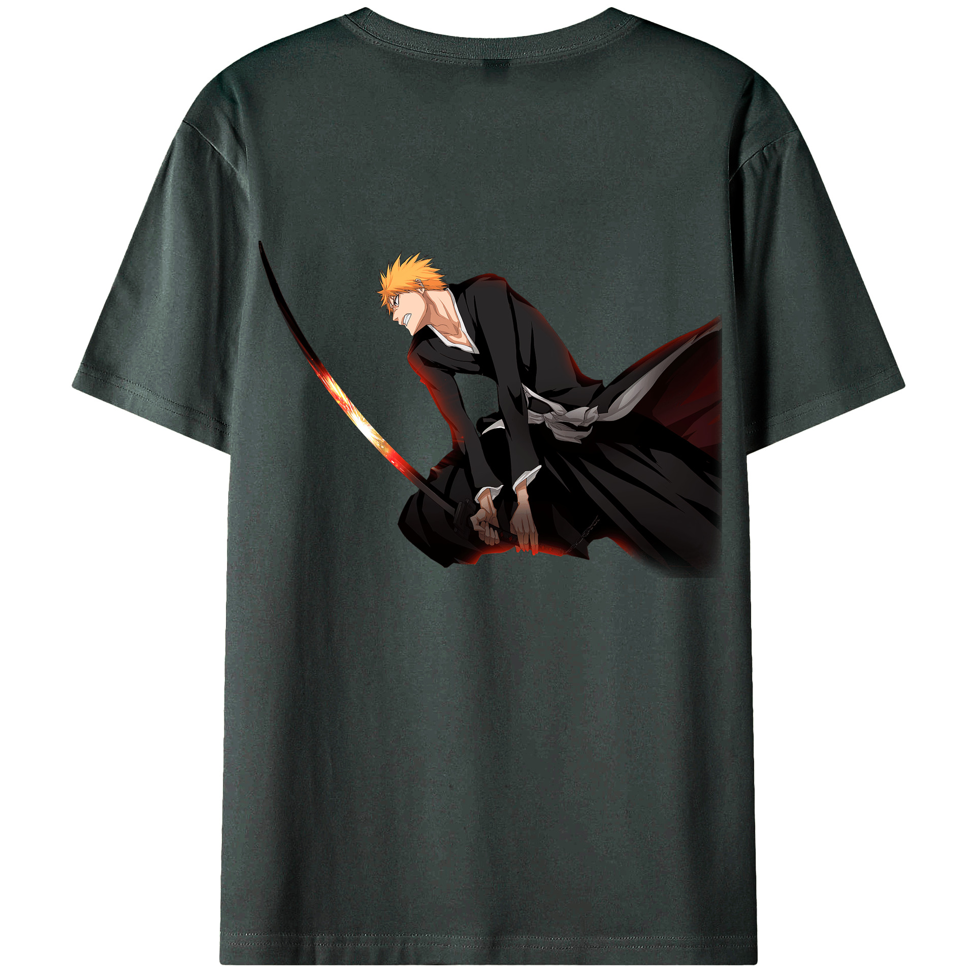 （画像用） ブリーチ 黒崎一護（くろさき いちご）BLEACH Kurosaki Ichigo 綿100％ メンズ半袖Tシャツ（バックプリント） 通気性